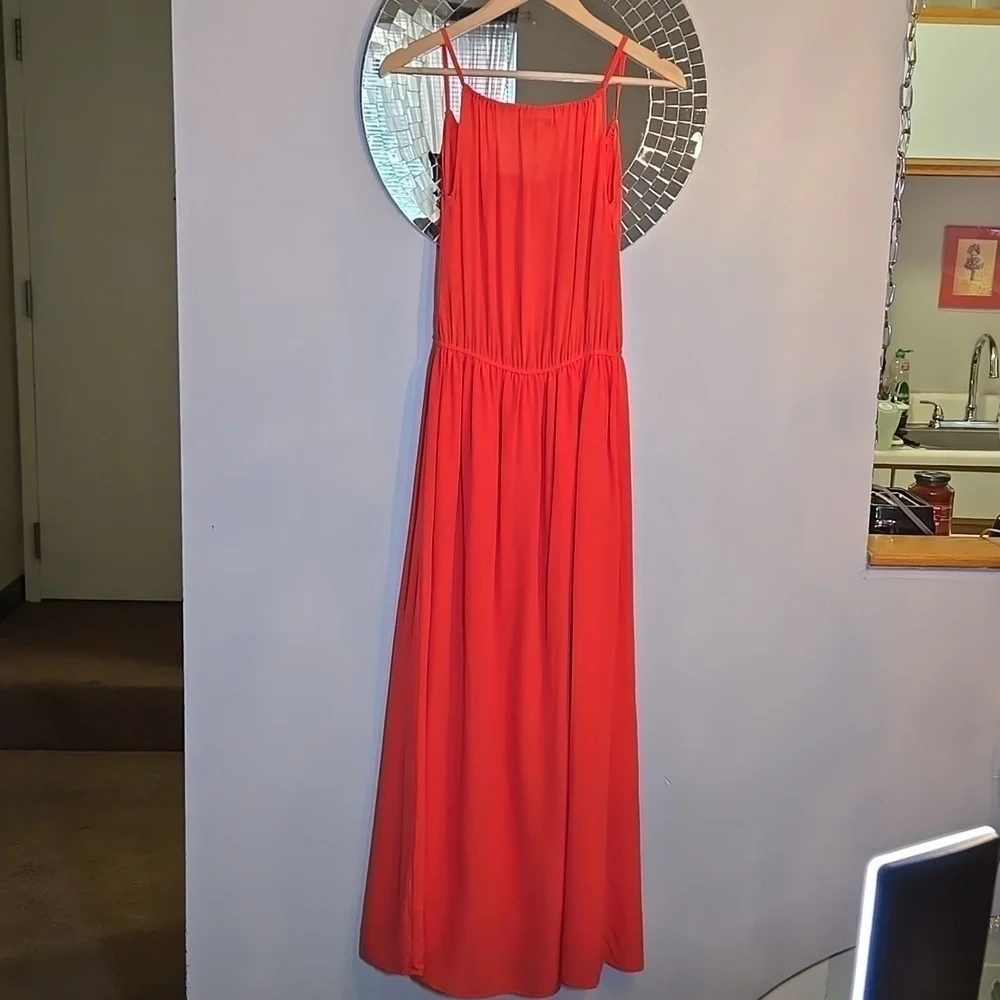 J. Crew Washable Silk Sleeveless A-Line Lined Chiffon Coral Maxi Dress NWOT